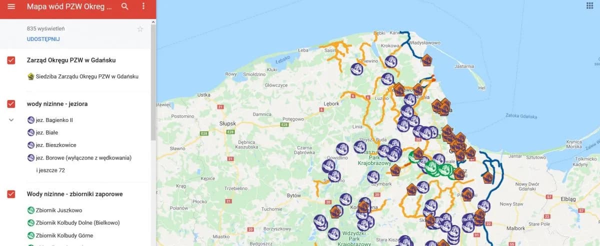 Mapa wód PZW - znajdź najlepsze łowiska - PZW Mapa